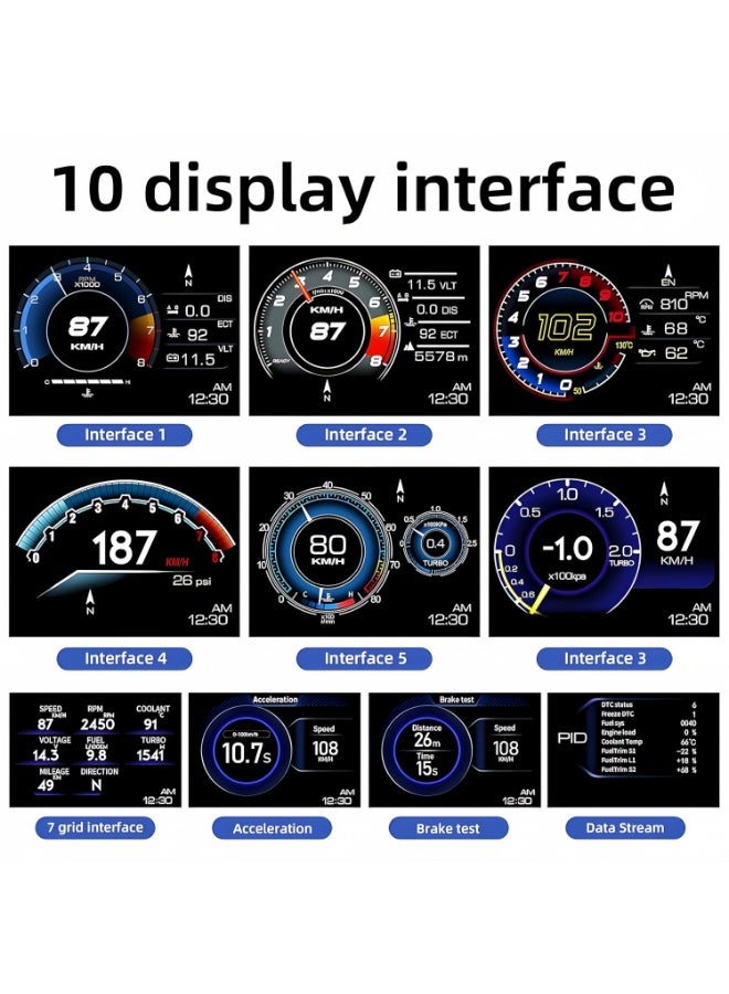 شاشة HUD للسيارات، شاشة عرض OBD2 للسيارات، جهاز قياس ذكي P6 يعرض السرعة وعدد الدورات في الدقيقة ودرجة حرارة الماء وإنذار السرعة الزائدة – نظام مزدوج OBD+GPS، متوافق مع معظم المركبات - Image 3