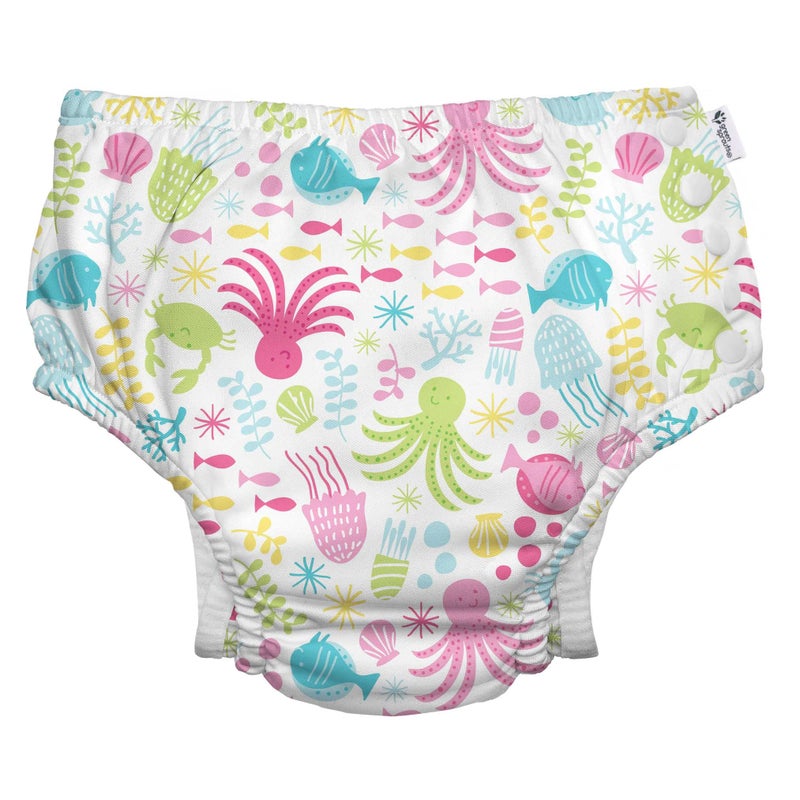 green sprouts Snap Reusable Absorbent Swimsuit DiaperWhite Sea Pals6mo