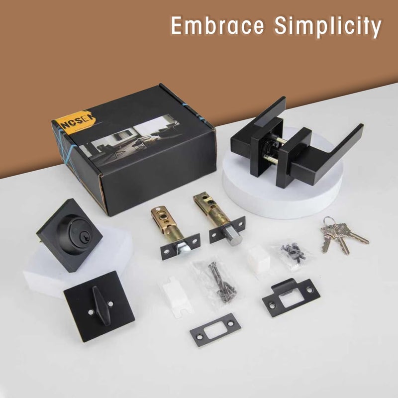 NCSEN Matt Black Front Door Lockset, Exterior Door Lock with Deadbolt, Black Door Handles with Lock - Image 5
