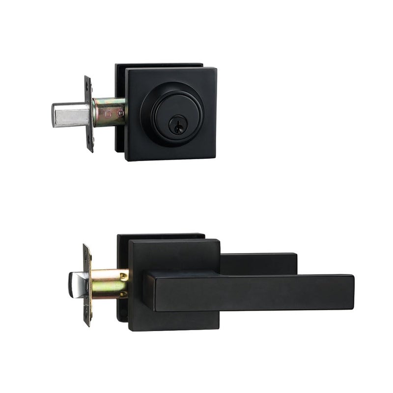 NCSEN Matt Black Front Door Lockset, Exterior Door Lock with Deadbolt, Black Door Handles with Lock - Image 1