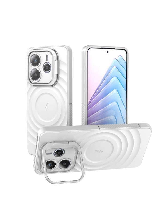 جراب هاتف MagSafe مموج بإطار عدسة لهاتف Redmi Note 14 5G (أبيض)