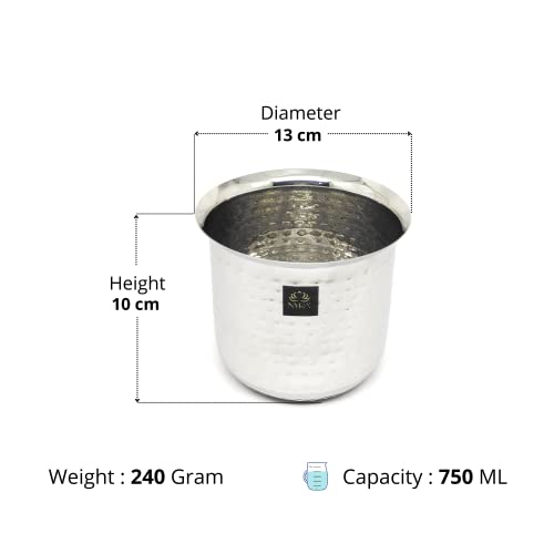 Nyra® Stainless Steel Deep Water Gunj - Flat Bottom Milk Pot and Tope, Cooking Pot, Patila, Bhagona, Tapeli Heavy Gauge Boiling Vessel Dekchi for Home and Kitchen (Capacity - 750 ML) - Image 3