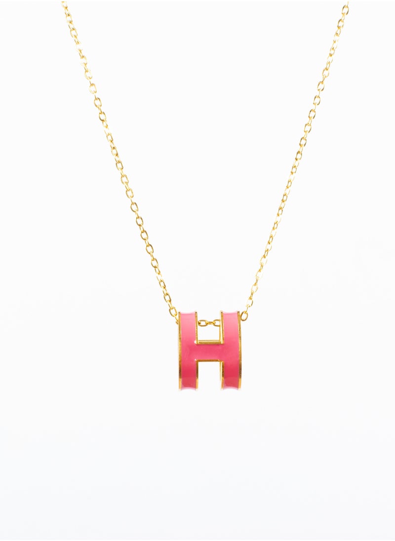 The Black Pearl Accessories - Stainless Steel necklace with H Pink pendant - Image 1