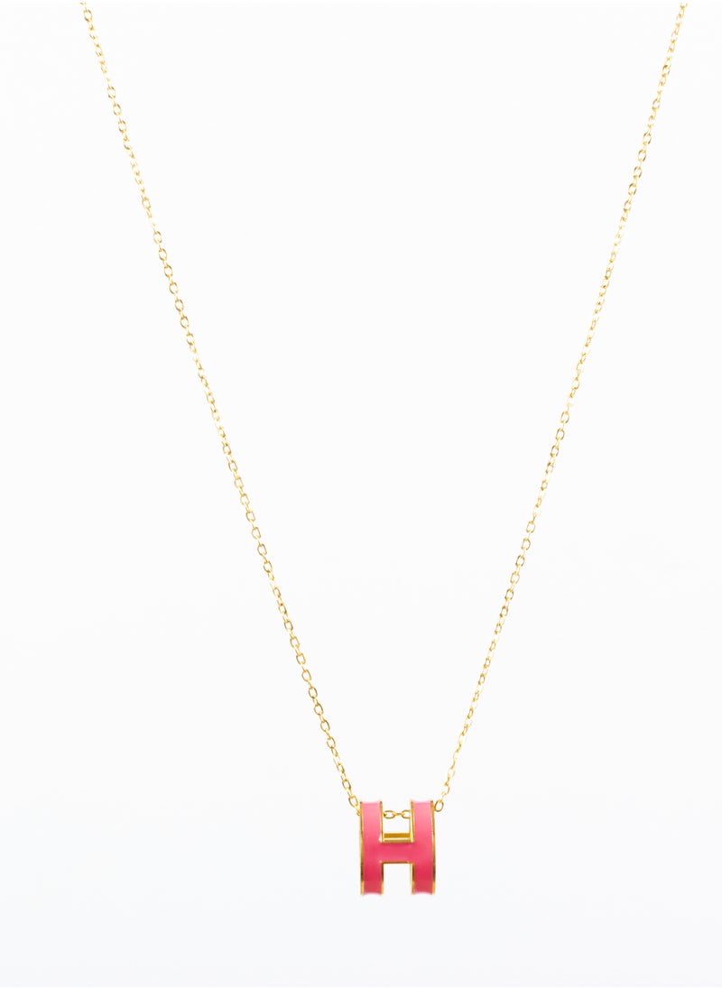 The Black Pearl Accessories - Stainless Steel necklace with H Pink pendant - Image 1