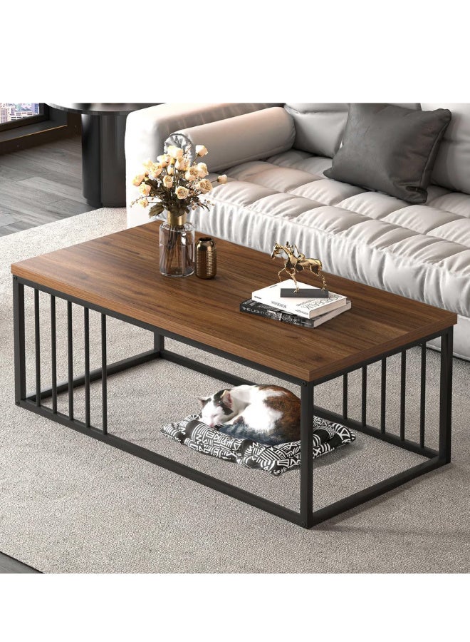 SULSHA Modern Minimalist Coffee Table, Large Rectangular Side Table, Coffee Table, Wooden Effect Tabletop, Sturdy Metal Legs, Suitable for Living Room Furniture - Image 1