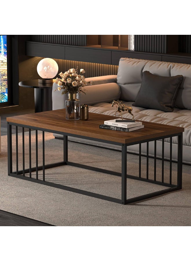 SULSHA Modern Minimalist Coffee Table, Large Rectangular Side Table, Coffee Table, Wooden Effect Tabletop, Sturdy Metal Legs, Suitable for Living Room Furniture - Image 2