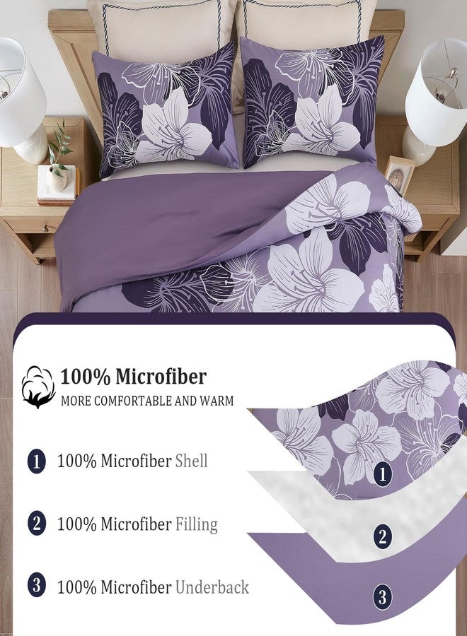 Menghomeus California King Comforter Set Dark Purple Floral Bedding Comforter Sets - Soft Microfiber Bed Set for All Season 3 Piece Botanical Flowers Comforter, Pillowcases - Image 3