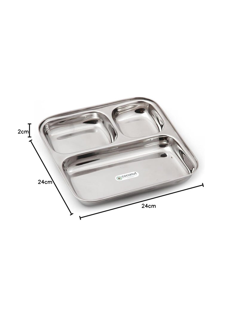 Coconut Coconut Stainless Steel Partition Plate - Set of 2 (Pav Bhaji Plate) - Big - 9.5 inches  - Image 3