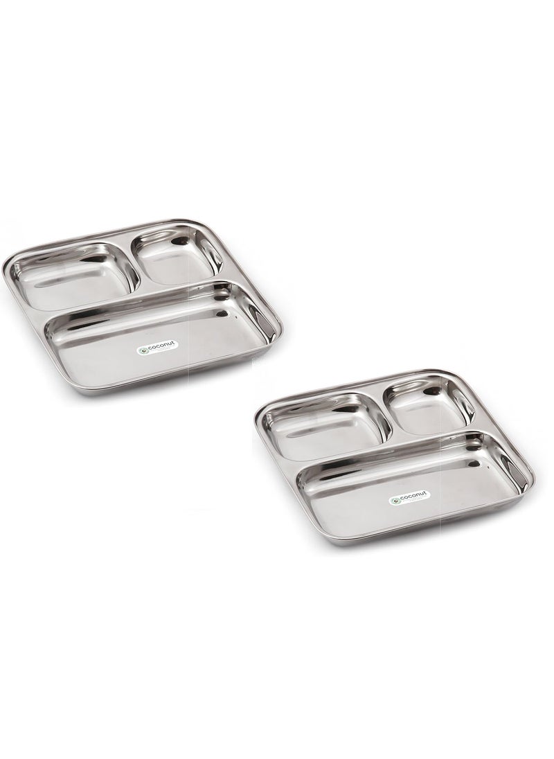 Coconut Coconut Stainless Steel Partition Plate - Set of 2 (Pav Bhaji Plate) - Big - 9.5 inches  - Image 1