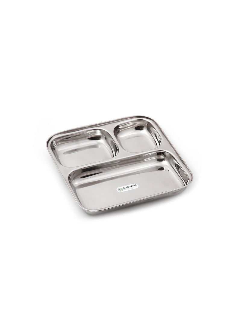 Coconut Coconut Stainless Steel Partition Plate - Set of 2 (Pav Bhaji Plate) - Big - 9.5 inches  - Image 2