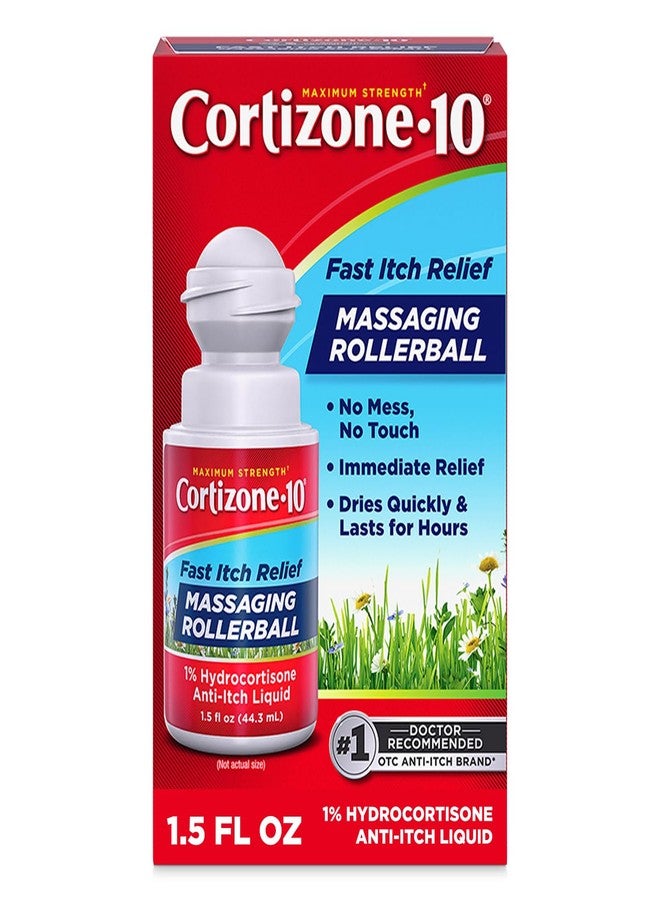 Cortizone 10 Cortizone-10 Maximum Strength Itch Relief Massaging Rollerball, 1% Hydrocortisone, Fast-Acting, Anti-Itch Liquid for Bug Bites, Rash, Eczema, Psoriasis, Poison Ivy, Oak, Sumac, 1.5 fl. oz - Image 1