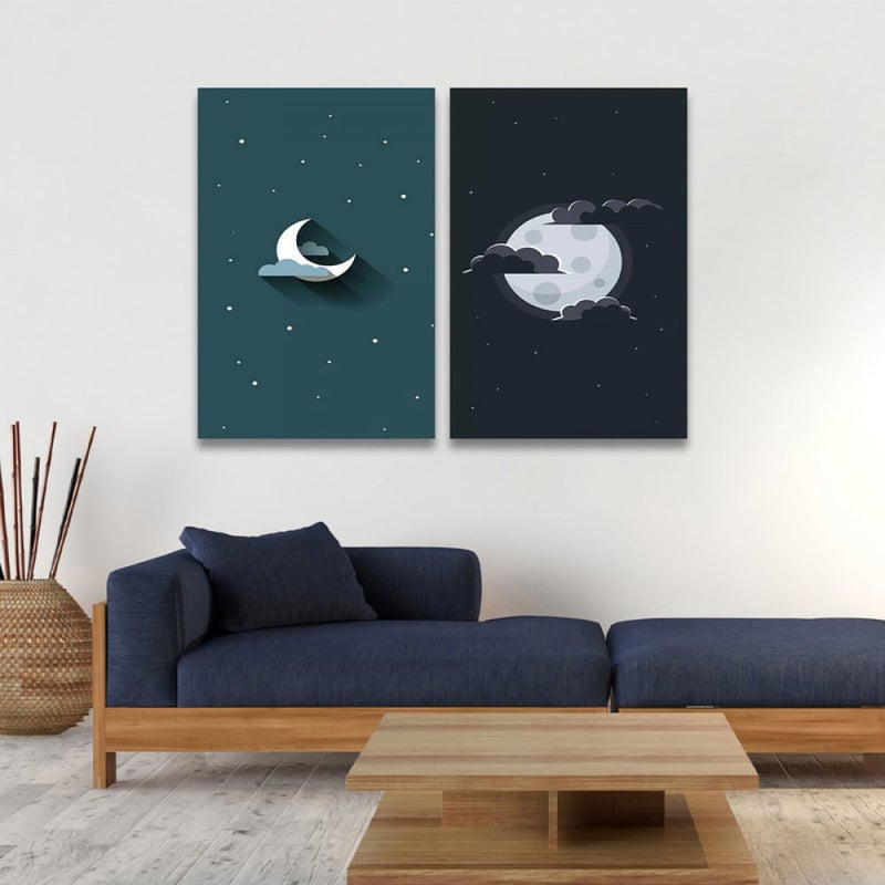 Marktna Double canvas painting with a moon design, total size 100 x 70 cm - Image 1