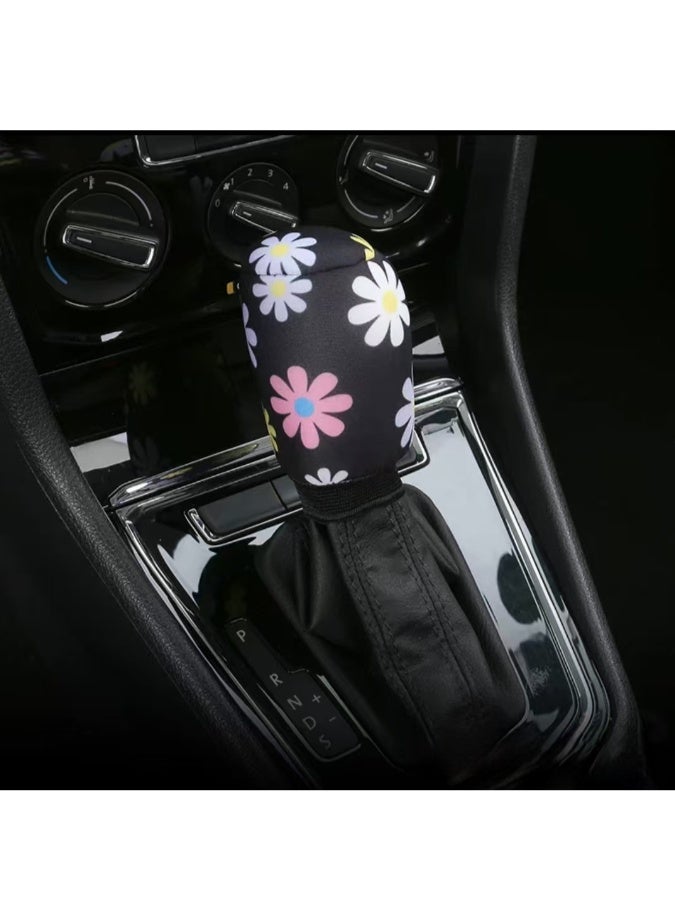 بيوينتي مجموعة اكسسوارات سيارة مطبوعة بتصميم زهور لطيفة من 3 قطع، 1غطاء عجلة القيادة و1غطاء فرامل اليد و 1غطاء جير السيارة لتزيين سيارة النساء والفتيات - Image 2