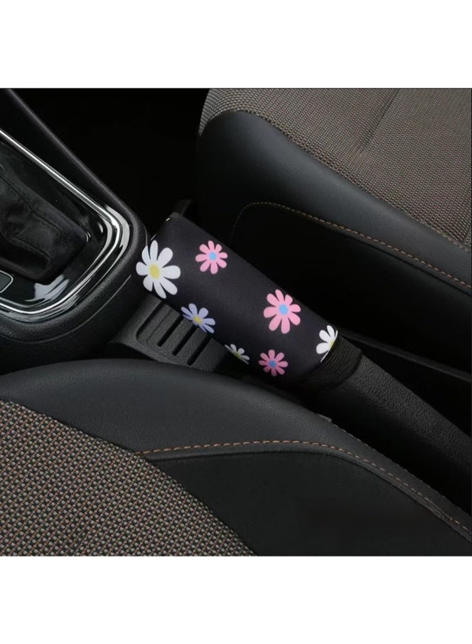 بيوينتي مجموعة اكسسوارات سيارة مطبوعة بتصميم زهور لطيفة من 3 قطع، 1غطاء عجلة القيادة و1غطاء فرامل اليد و 1غطاء جير السيارة لتزيين سيارة النساء والفتيات - Image 3