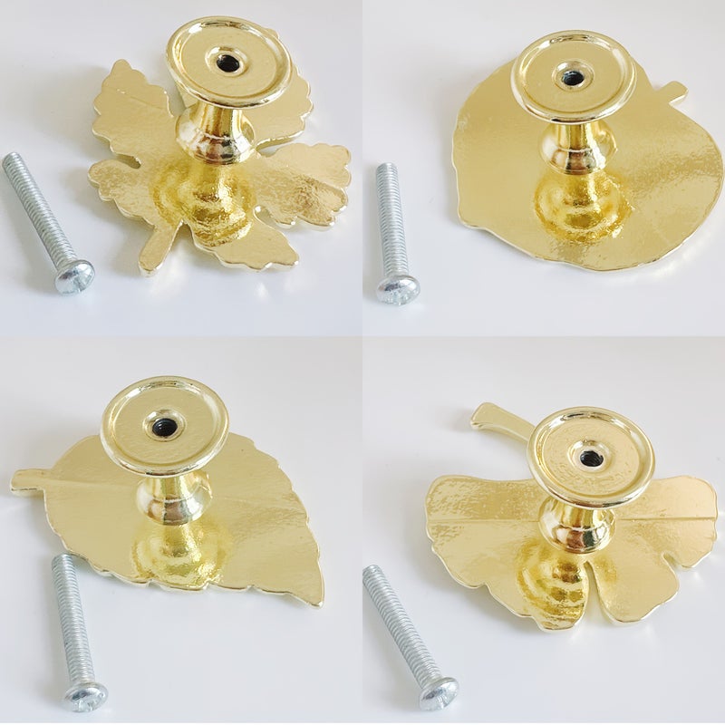Golden 4pcs Metal Leaves Handles for Cabinet Wardrobe Drawers - Image 4