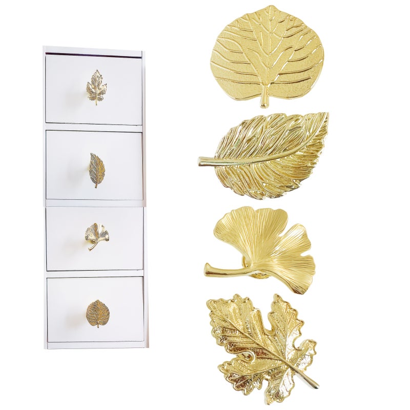 Golden 4pcs Metal Leaves Handles for Cabinet Wardrobe Drawers - Image 3