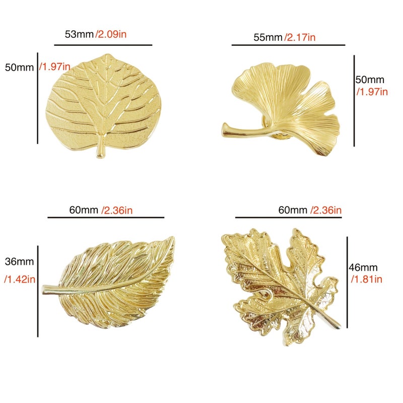 Golden 4pcs Metal Leaves Handles for Cabinet Wardrobe Drawers - Image 5