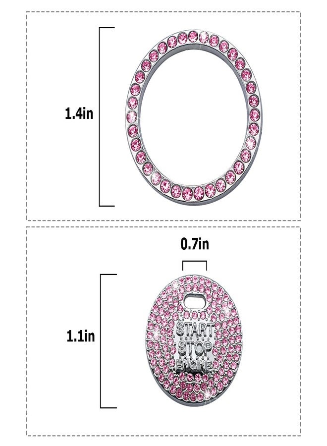 BELOMI 2 Pcs Bling Car Engine Start Stop Button Decorative Ring, Crystal Rhinestone Push Start Button Protective Decal, Bling Car Accessories for Wowen (with Hole/Pink) - Image 2