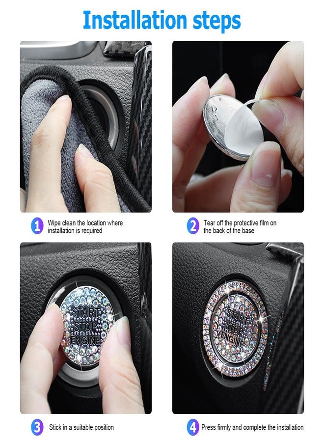 BELOMI 2 Pcs Bling Car Engine Start Stop Button Decorative Ring, Crystal Rhinestone Push Start Button Protective Decal, Bling Car Accessories for Wowen (with Hole/Pink) - Image 5