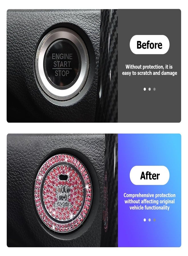 BELOMI 2 Pcs Bling Car Engine Start Stop Button Decorative Ring, Crystal Rhinestone Push Start Button Protective Decal, Bling Car Accessories for Wowen (with Hole/Pink) - Image 4