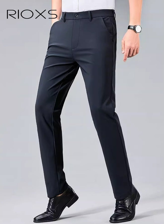 ريوكس بنطلونات رجالية رسمية، بنطلونات رجالية رسمية ضيقة غير رسمية، بنطلونات رجالية رياضية للغولف قابلة للتنفس وخالية من التجاعيد مع جيوب، بنطلونات رسمية مريحة قابلة للتمدد عند الخصر للعمل والاجتماعات والمواعيد الغرامية وحفلات التخرج والزفاف وغيرها، أسود - Image 2