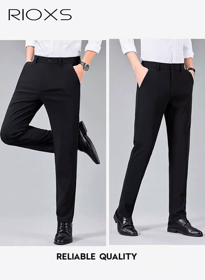 ريوكس بنطلونات رجالية رسمية، بنطلونات رجالية رسمية ضيقة غير رسمية، بنطلونات رجالية رياضية للغولف قابلة للتنفس وخالية من التجاعيد مع جيوب، بنطلونات رسمية مريحة قابلة للتمدد عند الخصر للعمل والاجتماعات والمواعيد الغرامية وحفلات التخرج والزفاف وغيرها، أسود - Image 5