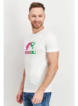 DIESEL Men Crew Neck Short Sleeve Graphic Print T Shirt, White  - Image 2