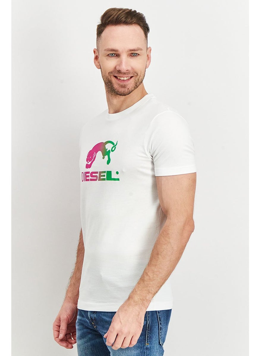 DIESEL Men Crew Neck Short Sleeve Graphic Print T Shirt, White  - Image 2