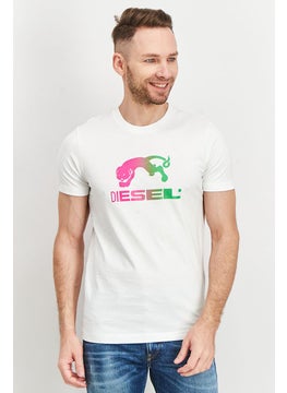 DIESEL Men Crew Neck Short Sleeve Graphic Print T Shirt, White  - Image 1