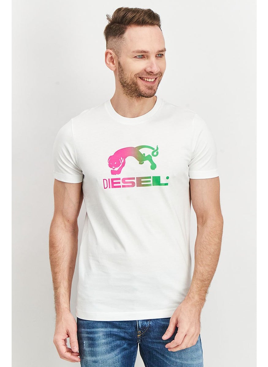 DIESEL Men Crew Neck Short Sleeve Graphic Print T Shirt, White  - Image 1