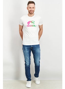 DIESEL Men Crew Neck Short Sleeve Graphic Print T Shirt, White  - Image 3