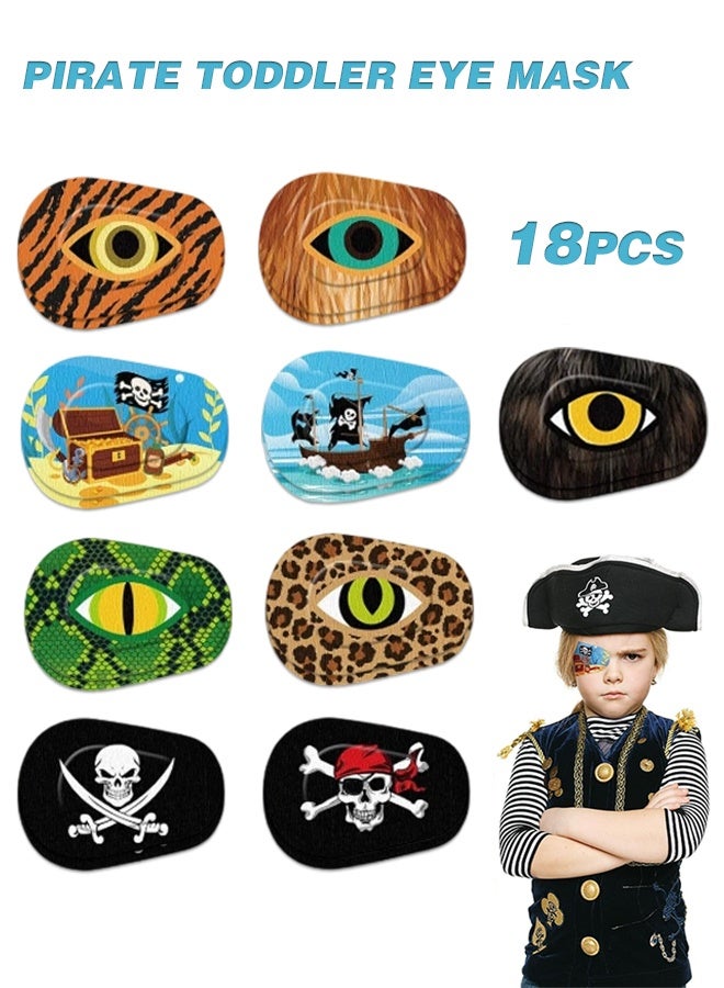 أورجنيزر رقعة لاصقة للعين للأطفال والأولاد، رقعة عين قراصنة الهالوين للأطفال الصغار، مصنوعة من مادة تسمح بمرور الهواء، قطن مانع للضوء، تصاميم ملونة ومرحة للأولاد، 9 أنماط (18 قطعة) - Image 1