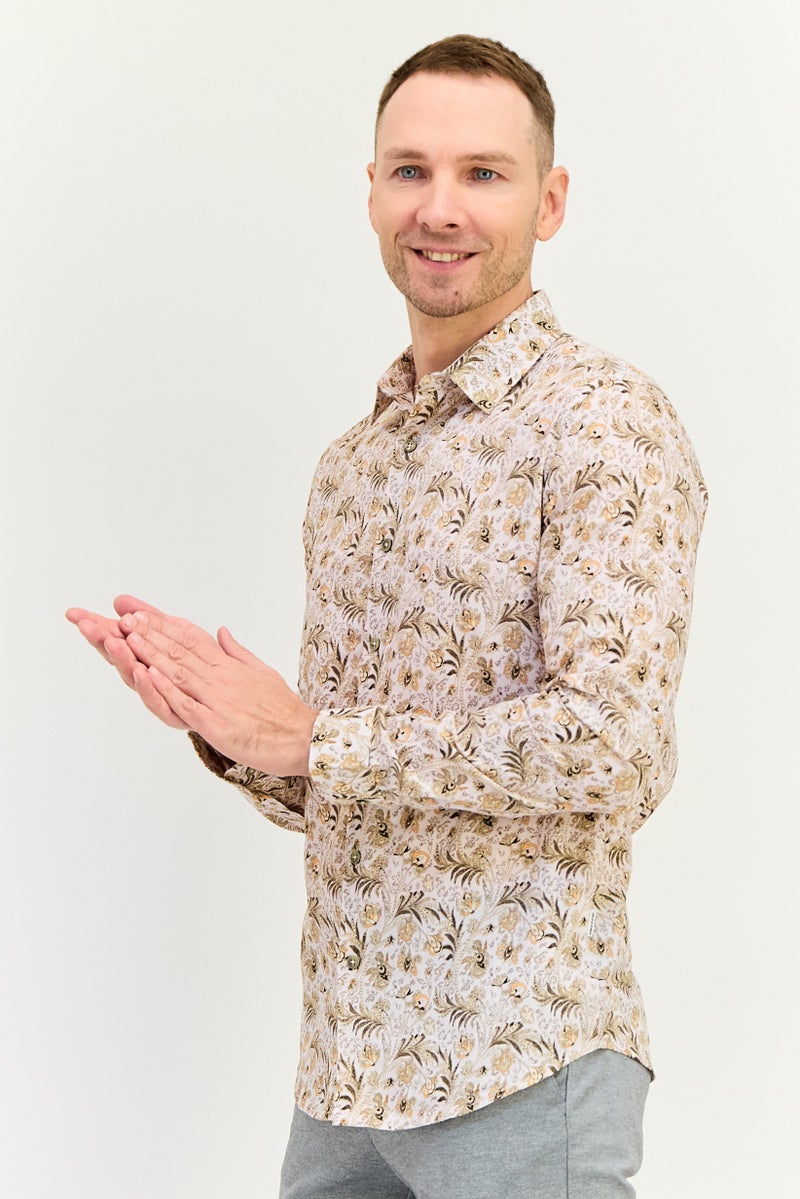 JACK & JONES قميص رجالي بقصة ضيقة بنمط بايسلي بأكمام طويلة، متعدد الألوان - Image 3