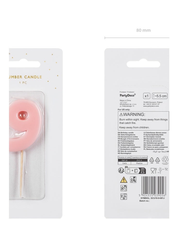 PartyDeco Light Pink Number Candle 9 - Image 3