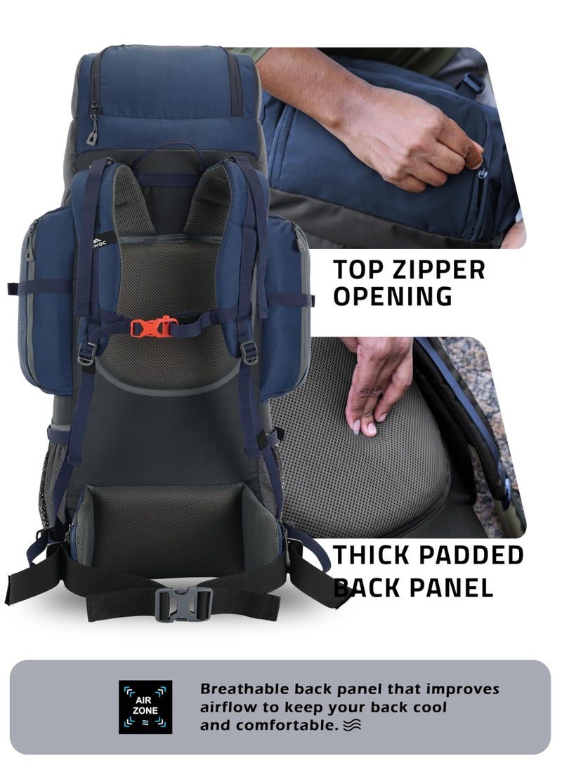 TRAWOC EXPEDITION 80L Travel Backpack Camping Hiking Rucksack Trekking Bag for Men & Women with Water Proof Rain Cover/Shoe Compartment BHK001 Navy Blue - Image 4