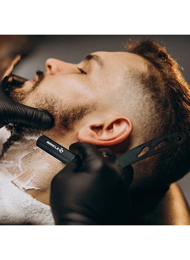 Miracle Straight Edge Razor, Professional Barber Straight Razors, Unisex Black Straight Razor,with 20 Stainless Steel Half Cut Disposable Blades.