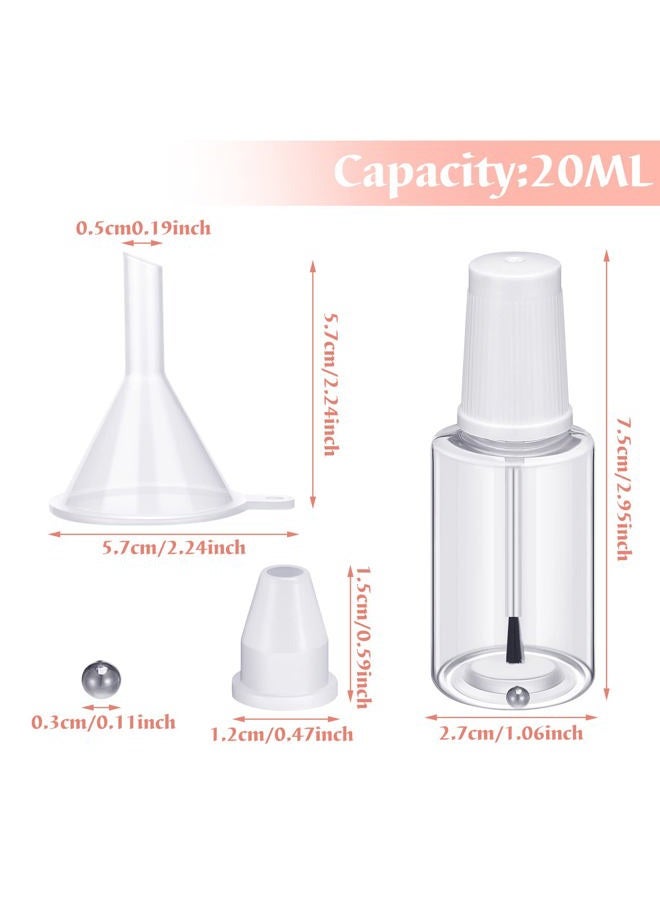 Irenare 20 Pcs 20ml Refillable Empty Nail Polish Bottles Plastic Nail Polish Container Empty Bottle with Mixing Marble Conservation Insert Brush Top, Clear - Image 3