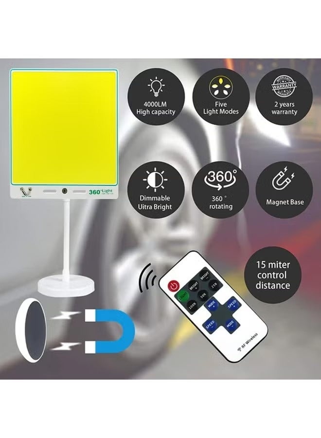 360 Light 360° COB LED Work Light – Portable & Ultra-Bright Magnetic Base, RF Remote, Car Battery Clip & Power Cable Perfect for Camping, Emergencies, Car Repairs & Outdoor Garage Use - Image 2