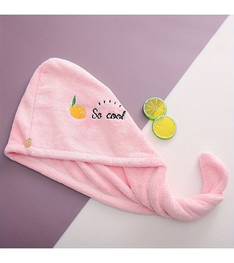Quick Dry Hair Towel For Women Absorbent Blue With Cartoon Embroidery Polyester Bath Accessory - Image 4