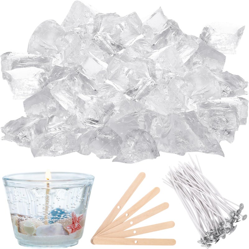 MTLEE 6 lb Gel Wax for Candle Making Clear Jelly Candle Wax with Wooden Candle Wick Centering Device for DIY Candle Making Supplies