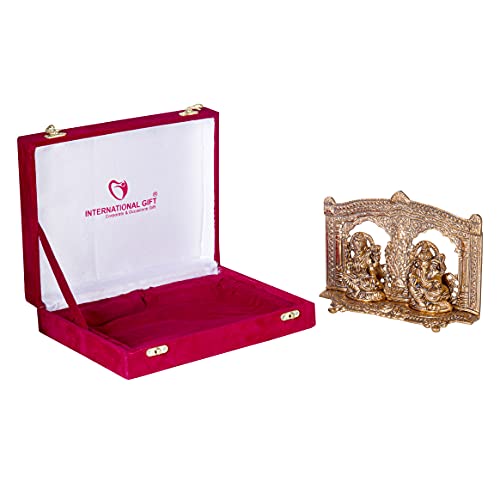 INTERNATIONAL GIFT® Copper Plated Laxmi Ganesh God Idol Statue Oxidized Finish with 2 Piece Jyot with Beautiful Velvet Box Packing and with Carry Bag (15H x 20W x 4.5L Centimeters) - Image 5