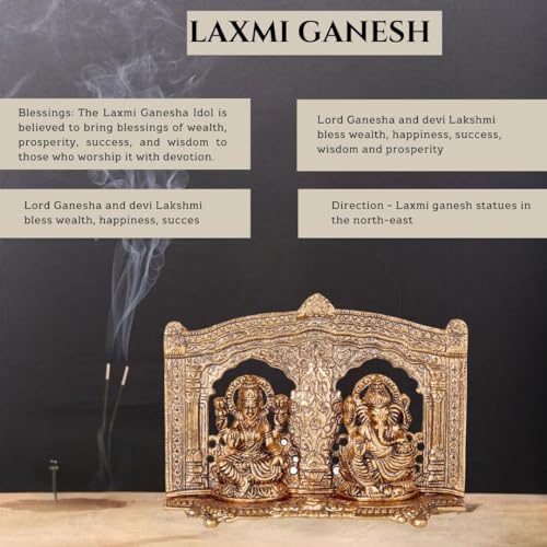 INTERNATIONAL GIFT® Copper Plated Laxmi Ganesh God Idol Statue Oxidized Finish with 2 Piece Jyot with Beautiful Velvet Box Packing and with Carry Bag (15H x 20W x 4.5L Centimeters) - Image 2