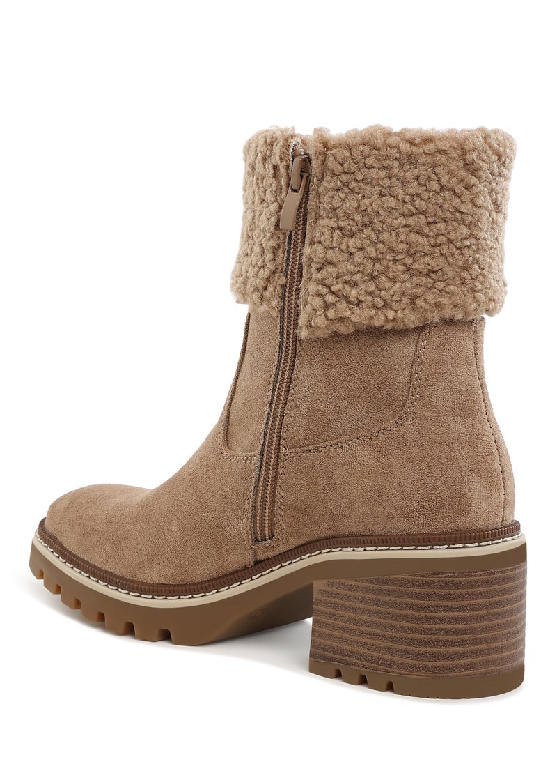 London Rag Faux Fur & Embroidery Detail Boots in Beige  - Image 3