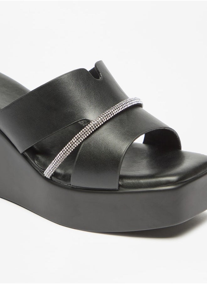 Flora Bella By Shoexpress - Women's Embellished Slip-On Sandals With Wedge Heels - Image 1
