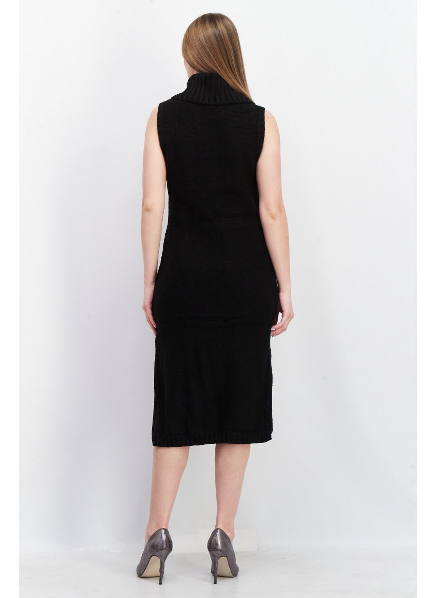 525 America Women Turtle Neck Textured Sweater Dress, Black  - Image 3