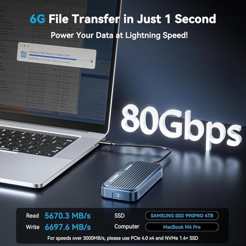 ACASIS 80Gbps M.2 NVMe SSD Enclosure with Certified JHL9480 Chipset,in-Built Cooling Fan for MacBook/MacMini M4 Pro,Razer Blade18,Upto 8TB - Image 3