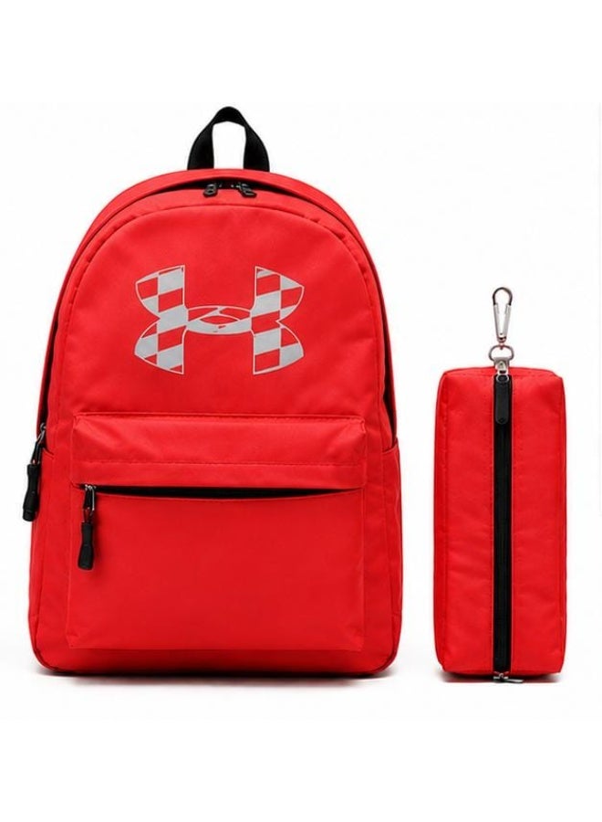Red waterproof school backpack with a separate pencil case - Image 1
