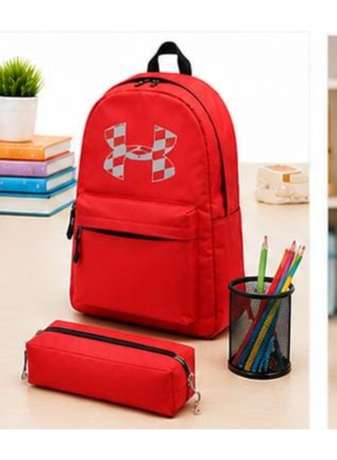 Red waterproof school backpack with a separate pencil case - Image 2