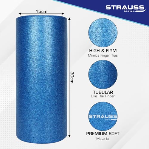 Strauss High Density Foam Roller | Deep Tissue Massage Roller for Knee Exercise, Muscles Recovery & Physiotherapy | Home Gym Fitness Equipment for Full Body Relaxation and Flexibility | 30 cm,(Blue) - Image 3