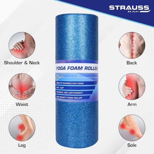 Strauss High Density Foam Roller | Deep Tissue Massage Roller for Knee Exercise, Muscles Recovery & Physiotherapy | Home Gym Fitness Equipment for Full Body Relaxation and Flexibility | 30 cm,(Blue) - Image 2
